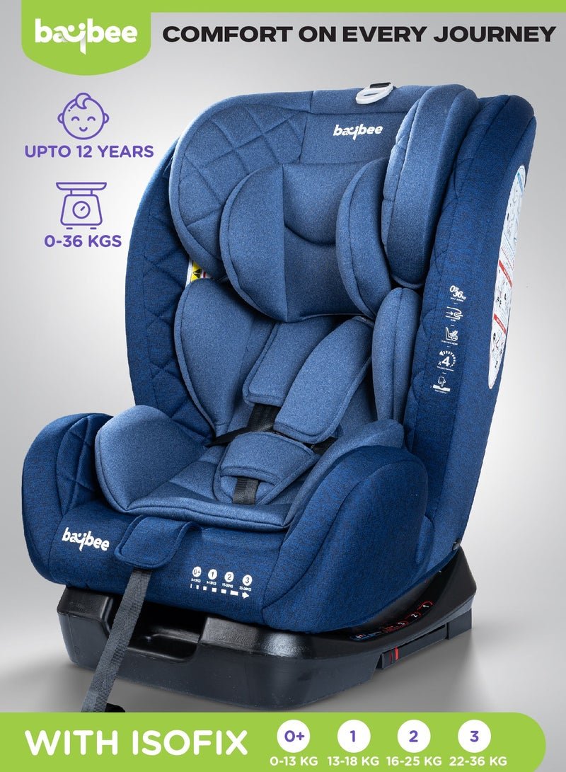 BAYBEE Convertible Car Seat for Baby 0 to 12 Years with ISOFIX, 3 Position Recline, Headrest Adjustable ECE R44/04 Safety Certified Travel Baby Car Seat for Toddlers Kids Boys Girls Blue