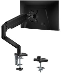 NNEWVANTE Single Monitor Mount, Gas Spring Monitor Arm for 17-34 inch Screens, Adjustable Computer Monitor Stand up to 26.4lbs, with Clamp and Grommet Base, Mounting Holes 75 and 100mm, Black