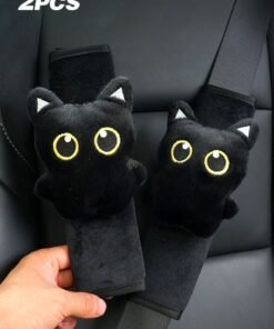 Sweet Life 2 PCS Seat Belt Cover Pad, Cute Kawaii Animal Cat Seatbelt Covers for Kids, Soft Seatbelt Cushion, Car Seat Strap Pads (Black)