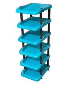 NOVATIC Modern Plastic Square Racks for Cloth, Books, Shoes, Showpiece, Toys | Kids Wardrobe for Clothes | Closet Organizer for Home Office | Corner Rack (Square Blue_6 Shelf)