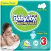 BabyJoy Compressed Diamond Pad Diaper, Size 3, Medium, 6-12 Kg, Value Pack, 34 Diapers