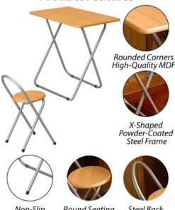 DBLEW Set Of 1 Foldable Wooden Rectangle Table 1 Folding Chairs Seat For Breakfast Computer Gaming Laptop Desk Office Workstation Kids Study Kitchen Balcony Home Dining Outdoor Picnic Beach Desert Camping - Image 3