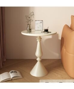 Old_Feller Vintage Sofa Side Table Living Room Coffee Table Household Vintage Candlestick End Table Round Table Cream 40*58cm