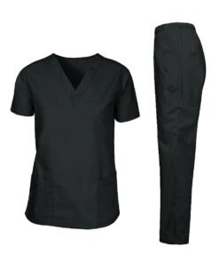 Rannah's Uniform Scrubs Medical Uniform Unisex Top and Pants Black Nurse Suit Set