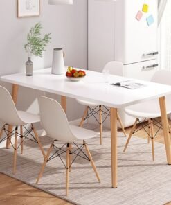 CityRiya-Long Dining Table White Kitchen Table Modern Breakfast Table Desk Leisure Coffee Table for Living Room/Office/Meeting Room Kitchen Lounging Cafeterias 120 cm