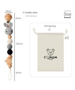 Bebiland Pacifier Clip for Boys Girl, Baby Wooden Pacifier Holder for Baby Dental Health, Rabbit Shape Gift, Toy