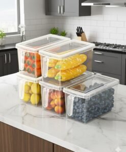 YAH Creation 5 Pcs/Set YAH Durable Food Storage - Pantry Organizer with Lids - Kitchen Containers – 4 Liter Stackable with Handles - Fridge Organizer, Freezer & Dishwasher Safe, For Food, Fruit, vegetables, Dry Storag . Fridge organizer