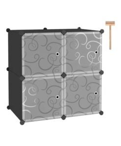 DubaiGallery 4 Cube Wardrobe Flower Cabinets for Bedroom and children Room Decoration - Black