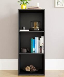 MODERN HOME Modern Slim 3-Tier Bookcase | Tall Narrow Cube Storage Shelf | Vertical Display Unit for Small Spaces | Black Finish