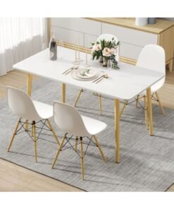 Modern Dining Table Kitchen Table, Rectangle Wood Home Living Room Table Bedroom Storage table, Office Meeting Table, 120×60×73CM (White,XJC-CZ-120CM)