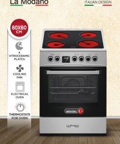 La Modano 60x60 cm Vitroceramic Electric Cooker, 4 Highlight Ceramic Heaters, Free-Standing Oven, Touch Timer, Turbo Fan, Double Glass Door, 8250W Power, LMC60VT