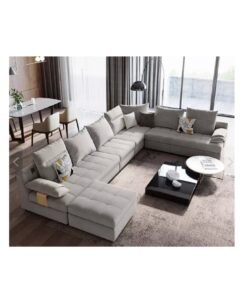 Ripple FURNITURE Modern Classic U Shape Sofa Set Furniture Seats Upholstery Fabric Sectional Living Room Sofa 7 Seaters  Grey 400X70X246