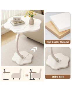 Alternative view of GUDOO C Shaped Side Table for Couch Flower Shaped End Table Modern Small Coffee Table Freestanding Small Sofa Table Nightstand with Metal Frame for Living Room Bedroom White 2