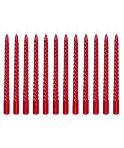 Home Care Spiral Metallic Taper Candles, Wax – Red, Set of 12