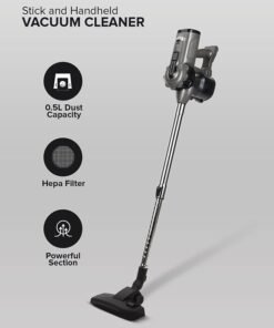 GEEPAS Stick and Handheld Vacuum Cleaner, Cyclonic Filtration System, Plastic with HEPA Filter/ Perfect for Home, Office, Apartments/ Easy to Use Model, Low Noise Design 0.5 L 800 W GVC19036 Black and Silver