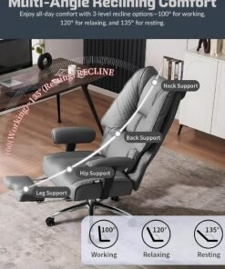 DROGO Monarch Pro Ergonomic Executive Office Chair for Work from Home, PU Leather Computer Chair for Study with High Back, Cushion Seat, Adjustable Armrest, Head & Lumbar Support | Gaming Chair with Footrest & Recline Grey - Image 3