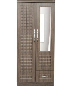 Multi Home Furniture 2 Door Wooden Wardrobe Cabinet Cupboard Engineered Wood Perfect Modern Stylish Heavy Duty With Mirror MH-8821-2D-Brown