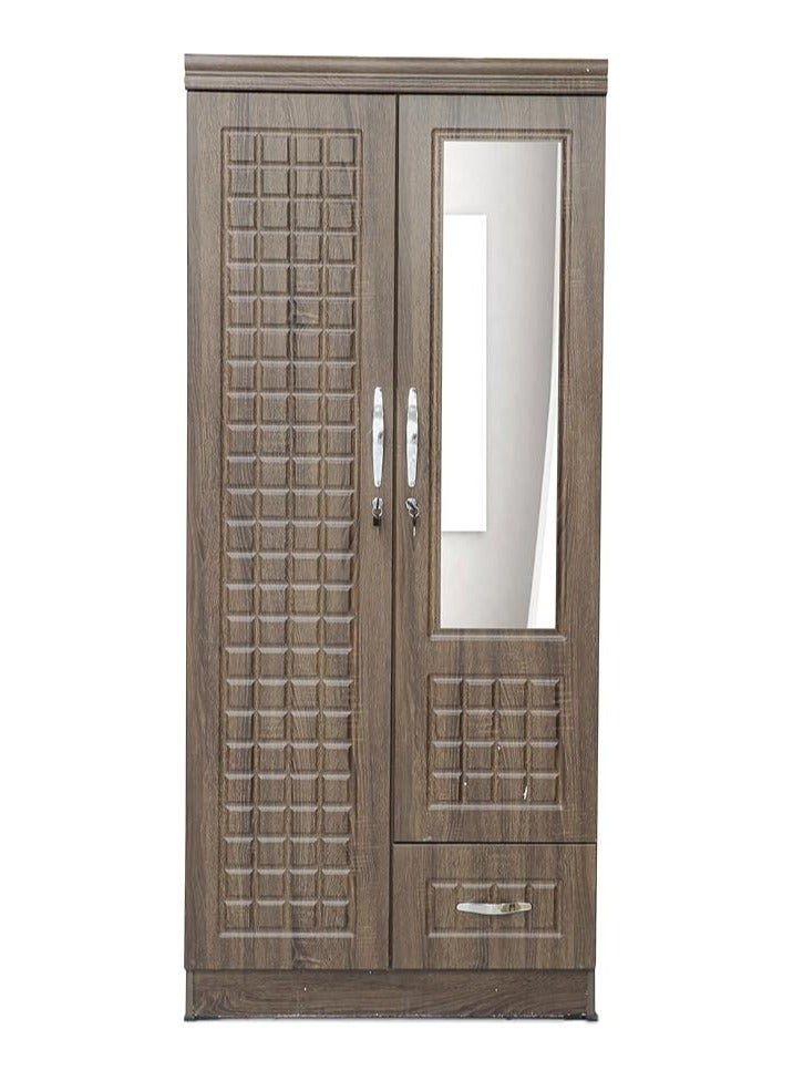Multi Home Furniture 2 Door Wooden Wardrobe Cabinet Cupboard Engineered Wood Perfect Modern Stylish Heavy Duty With Mirror MH-8821-2D-Brown