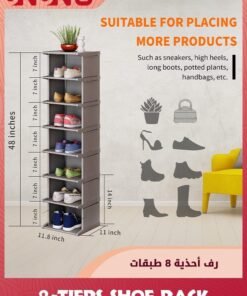 UNUNS 8-Tier Shoe Rack,Vertical Corner Space Saving Shoe Storage Organizer,Free Standing Expandable Shoe Rack For Entryway,Bedroom Closet Small Spaces