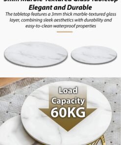 DBLEW Modern Faux White Marble Finish Round Nesting Coffee Table Set of 2 One Small and One Big Side Tea Tables with Twister Black Steel Base Space Saving Design Durable 3mm Glass Top Waterproof and Scratch-Resistant Perfect for Home Living Room Bedroom Outdoor Garden Patio or Small Spaces Versatile End Table, Sofa Side, Center Table Bedside Tables Stackable Accent Table