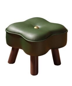 WALALLA 1 pcs Oil wax Leather Ottoman Footrest for Couch Flower Shape Foot Stool Ottoman Small Step Stool for Bedroom Stackable Ottomans with Wood Legs for Living Room Entryway(Green) 30cm×30cm×25cm - Image 4