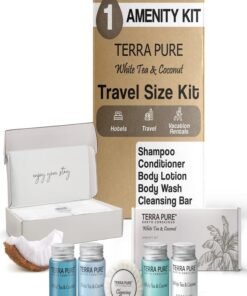 Terra Pure White Tea & Coconut Amenity Kit | Hotel Bulk Toiletries | 1 oz Shampoo, Conditioner, Lotion, Body Wash, Cleansing Bar for Guest Hospitality Vacation Rentals | 1 Set/Case