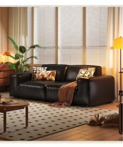 Simple Italian style top layer cowhide black large sofa - suitable for living room, room, reception room