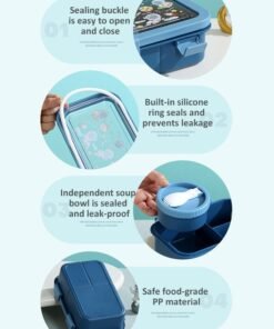 Super ZYouth Lunch Boxes for Kids, Bento Box for Children's School with 3 Compartments and Sauce Box, Leak-Proof Lunch Food Container