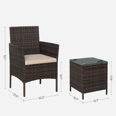 Songmics Modern Outdoor Lt Pf004 Rattan Patio Furniture Set, 2 Chair With Cushions And 1 Glass Table, Ideal For Garden, Balcony, And Office Lounge - Brown - Image 4