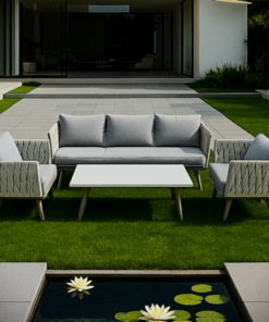 Alternative view of Luxury Premium Rope Design Garden Sofa with Marble Top Table - Aluminium Frame + PVC Fibre Rope
