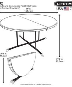 Lifetime 60 Inch, Round Commercial, Fold-in-Half Table,10 Year Limited warranty, White Granite Colour, LFT-5402 - Image 4