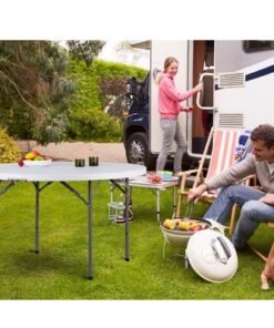 Plastic Folding Round Table Fold-in-Half Metallic Frame Portable Multi-purpose Carry Handle 10-12 Persons Dining Living Office Camp Picnic Beach Furniture DIA180*75cm - Image 4