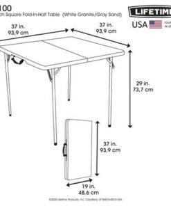 Lifetime 37 Inch Square, Fold In Half Table, Light Commercial, White Granite Colour, LFT-80100 - Image 4