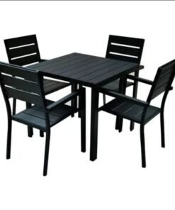 Modern 4 Seater Outdoor Dining Set – Metal Frame with Fibre-Wood Tabletop & Seats - Image 4
