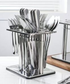 wowofa 24-Piece Stainless Steel Cutlery Set with Holding Stand Set, Flatware Utensils Including Knife,Fork,Spoon and coffee spoon(Silver) 6-person Western tableware, kitchen utensils, shiny polished sturdy and durable， Suitable gatherings, picnics,easy to store，dishwasher safety