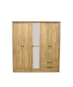 DANUBE HOME Athens 5-Door Wardrobe With Drawers & Mirror For Hanging Clothes Extra Sturdy Rack Storage Organiser Modern Design Space Saving Cabinets For Bedroom - Light Oak