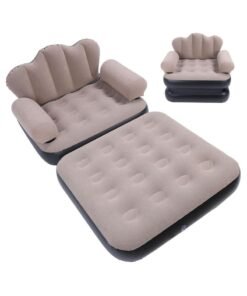 TIGER Inflatable Sofa Bed with Thickened Flocking PVC – Foldable and Portable Design 100 x 98 x 90 cm – Large 200KG Load Capacity – Coffee Color – Ideal for Travel, Camping, Outdoor Relaxation, and Home Use – Easy Storage