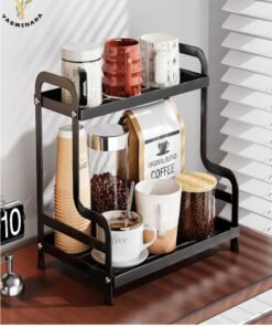YASMINARA 2-Tier Metal Coffee Cups Mugs Drain Organizer Rack-Dual Layers Iron Storage Rack -Spacious Bathroom Organizing Shelf- Kitchen Spice Rack-Multi-Usage Home Countertop Storage  Shelf-13''*9''*12''-Black