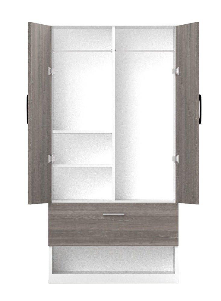 Mahmayi Wooden Wardrobe with 1 Doors, and Open Shoe Rack, Hanging Rod and 2 Compartments, Wooden Closet Storage Cabinet for Bedroom, Living Room - Grey Brown Whteriver Oak and Premium White