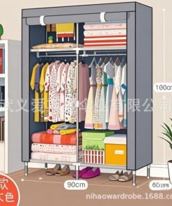 Simple Wardrobe Double Wardrobe Steel Frame Assembled Cloth Wardrobe Locker Dormitory Storage Cabinet Economical Clothes Hanging Cabinet
