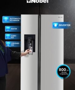 Nobel 800L Gross Capacity Side by Side Refrigerator with Automatic Ice & Water Dispenser, No Frost with Inverter Motor, LED Display, Adjustable Feet, Super Freezing & Cooling, Open Door Alarm, R600a Refrigerant 448.95 kW NR800SIMI Silver