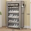 JoyousSto 6-Layer Stylish Shoe Organizer, Shoe Rack for Entryway Hallway Storage Furniture with 6 Open Shelves Grey 58x30x95cm