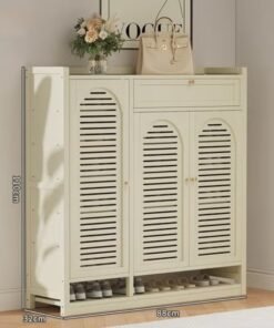 keke Shoe Cabinet Milky White Entryway with Three Doors and Eight Layers With Drawer 110*32*88cm