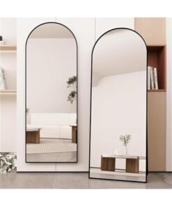 HOOKOR Arched Full Length Mirror Floor Mirror Standing or Leaning, Bedroom Mirror Dressing Mirror with Gold Aluminum Alloy Frame, 150 x 40cm (Black)