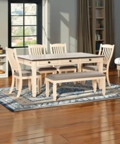Royaloak Atlanta 6-Seater Wooden Dining Table Set with Bench, Veneer Top, Solid Wood Legs, Drawer Storage, Wire Brush Finish