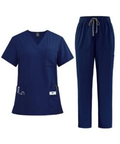 WAOKN Womens Men Medical Scrubs Set Unisex Scrub Top and Scrub Pant Set Medical Uniform Scrubs Medical Uniform Set meticulously crafted to retain its color without fading with repeated washing (Navy Blue)