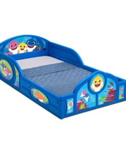 Delta CHILDREN Baby Shark Plastic Sleep and Play Plastic Toddler Bed with Attached Guardrails by Delta Children Blue