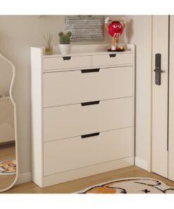 Alternative view of Hihonor 50cm Single Tier Entryway Shoe Cabinet with Three Flaps White Shoe Cabinet, Entryway Slim Hidden Shoe Cabinet, Freestanding Shoe Rack Cabinet for Bedroom, Living Room, Entryway, Warm White