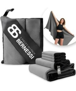 Bernessi 5 Pack Microfiber Gym Towel Set for Men Women Fast Drying, Absorbent Sweat Quick Dry Cooling Towel, Sport Towels Super Soft for Home Fitness Workout Yoga Swimming Bath Camping Beach Color Grey