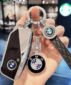 GROIC For BMW Key Fob Cover with Keychain, Chrome Silver Trim Soft TPU Car Key Shell Case for 2023 2024 BMW 7 Series 740 760i I5 I7 IX X1 X5 X6 X7 XM, BMW Accessories Key Protector（Black）